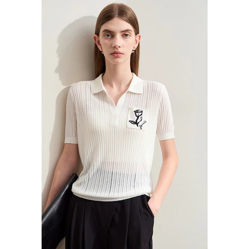 Hollow Lapel Stretch Jacquard Pocket Tops