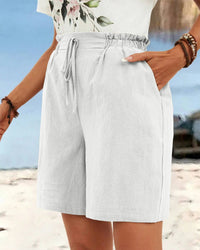 High-Waisted Linen Drawstring Shorts
