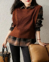 Solid Round Neck Knit Vest