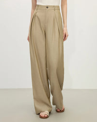 Linen Blend High-Waist Wide-Leg Pants