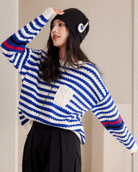 Ribbed Stripe Knit Relaxed Pullover