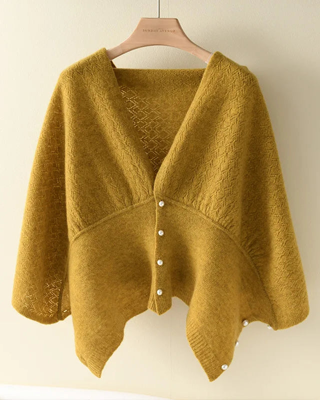 Merino Wool Solid Hollow Knit Shawl Scarf Wrap