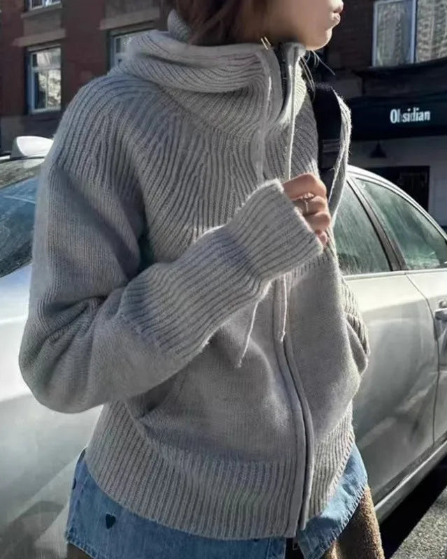 Cashmere Hooded Zip-Up Cardigan