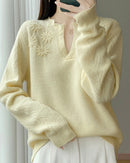 Floral-Embroidered Wool Sweater