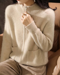 Merino Wool Mock Neck Zip Cardigan