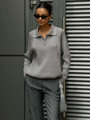 Polo Collar Knitted Pullover Sweater