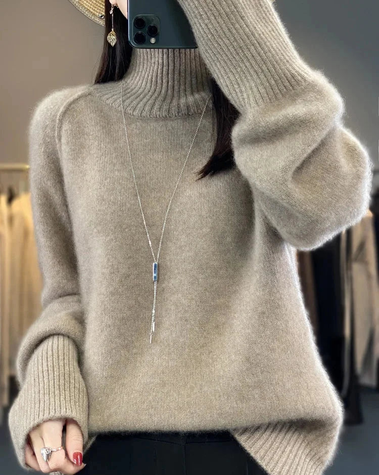 Raglan Merino Wool Mock Neck Sweater