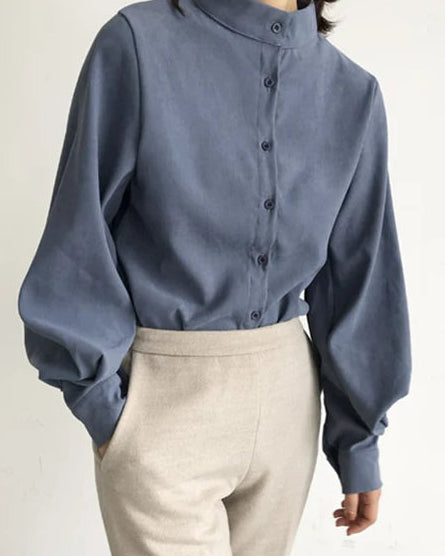 Lantern Sleeve Stand Collar Shirt