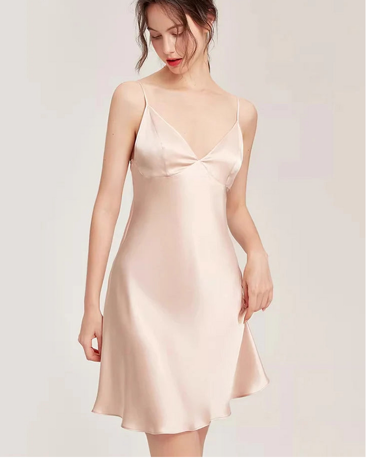 Women's Silk V-Neck Spaghetti Strap Dress