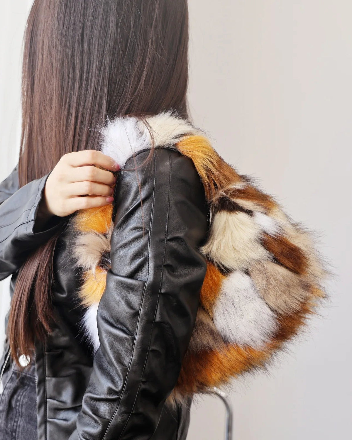 Leopard Faux Fur Baguette Shoulder Bag