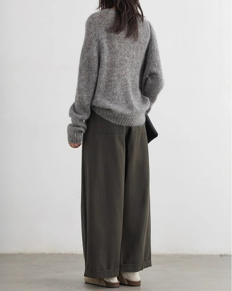 High-Waist Pleated Wide-Leg Casual Trousers