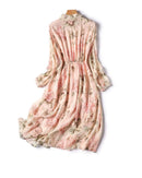 Floral Print Chiffon Bow Neck Long Sleeve Dress