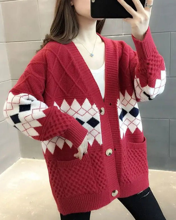 Vintage Plaid Single Breasted Cardigan