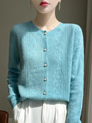 Merino Wool Hollow-Out Pearl Button Cardigan
