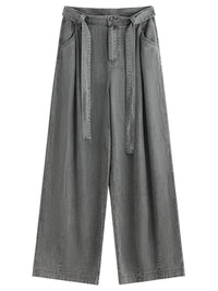 Draped Relaxed Wide-Leg Denim Pants