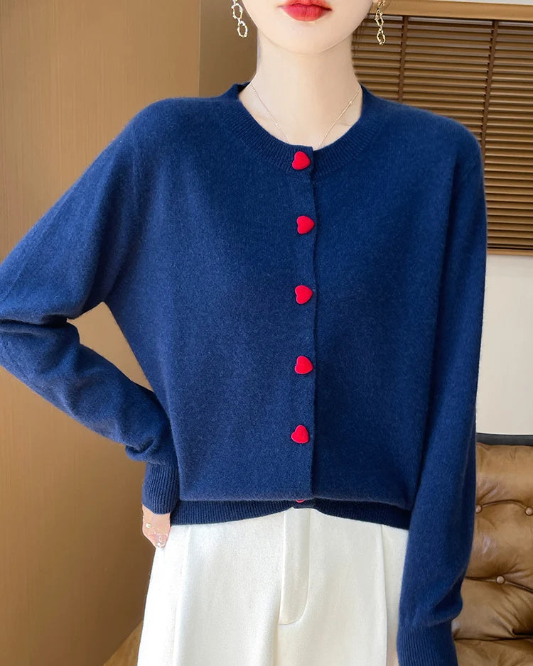 Merino Wool Half-High Collar Loose Knit Cardigan