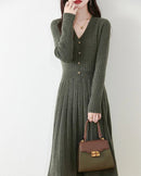 Merino Wool V-Neck Knit Midi Dress
