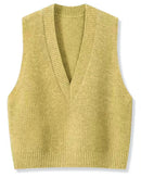 A 100% Australian extrafine merino wool V-neck vest with a sleeveless straight fit, designed for soft anti-pilling warmth that layers easily over shirts.