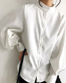 Lantern Sleeve Stand Collar Shirt