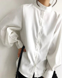 Lantern Sleeve Stand Collar Shirt