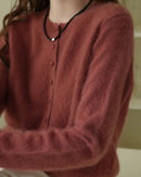 Merino Wool Solid O-Neck Brushed Slim Knit Cardigan