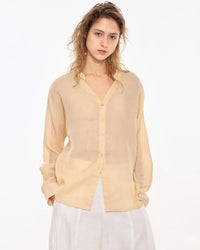 Retro V-Neck Sun Protection Long-Sleeved Shirt