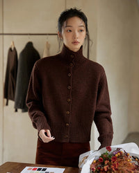 Half High Collar Cashmere Cardigan