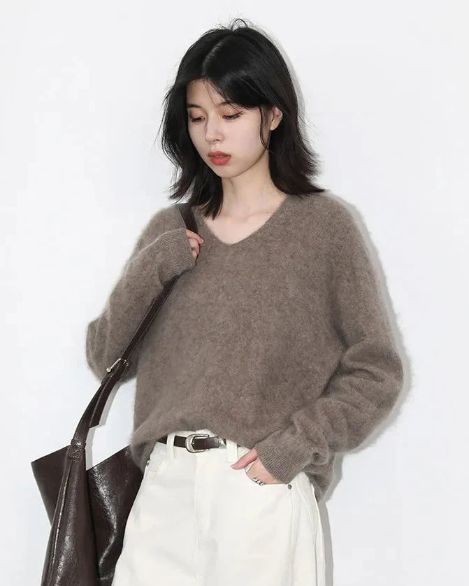 Wool Cashmere V-Neck Pullover