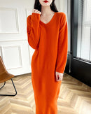 Wool V-Neck Long Sweater Dress