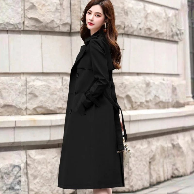 Belted Double-Breasted Long Trench Coat