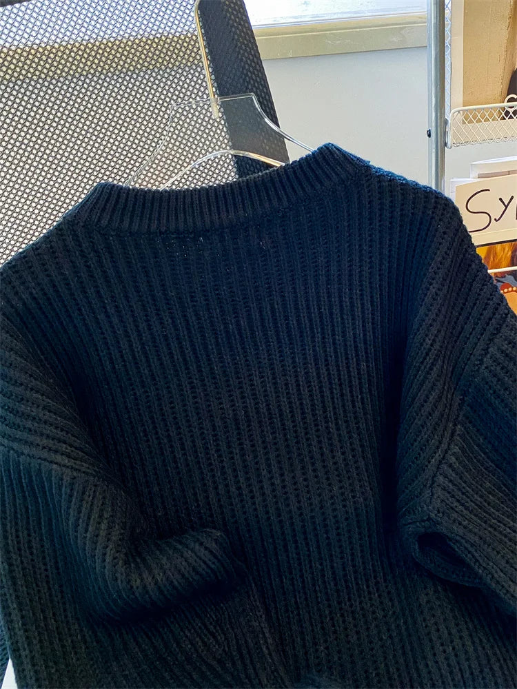 Round-Neck Oversized Knitted Pullover