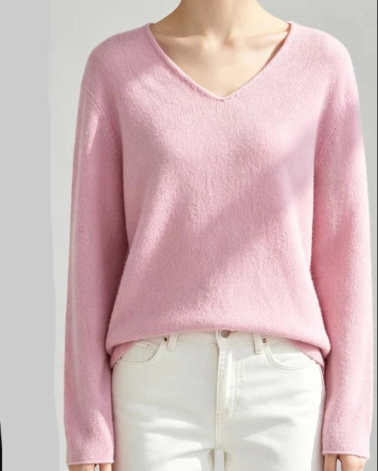 Wool V-Neck Rolled Edge Sweater