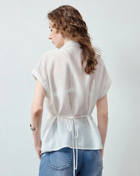 Lyocell Blend Asymmetric Waist-Cinched Shirt
