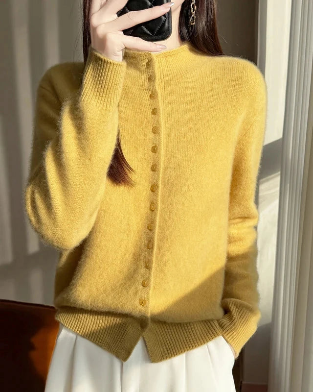 Mock Neck Merino Wool Cardigan