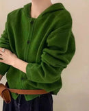 Single-Breasted Cashmere Hooded Cardigan