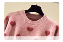 Pink Heart Winter Knitted Sweater