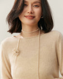 Cashmere Rolled-Up Round Neck Loose Sweater