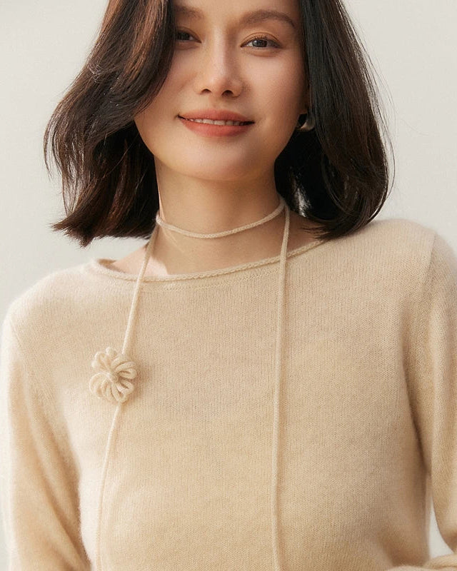 Cashmere Rolled-Up Round Neck Loose Sweater