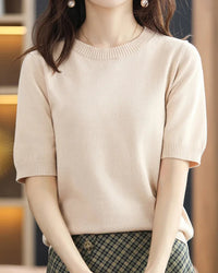 Knitted Crew-Neck Short-Sleeve T-Shirt