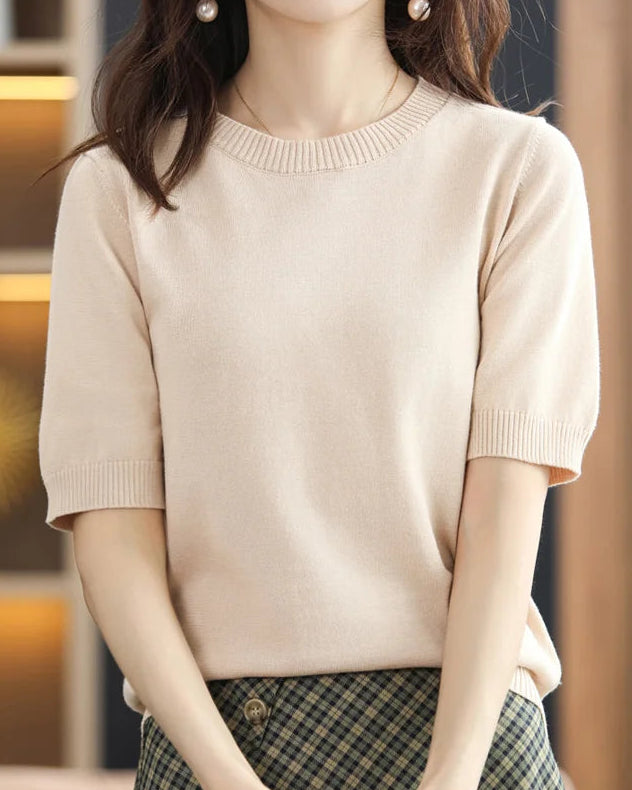 Knitted Crew-Neck Short-Sleeve T-Shirt