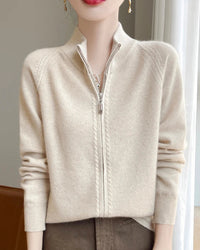 Raglan Merino Wool Zip Cardigan