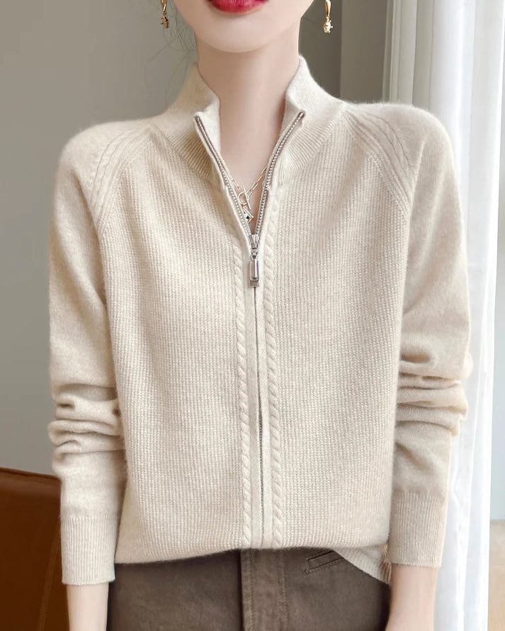 Raglan Merino Wool Zip Cardigan
