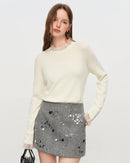 High-Neck Ruffled Knitted Slim-Fit Sweater