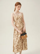 Pleated Floral Long Slimming Skirt