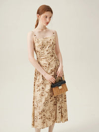 Pleated Floral Long Slimming Skirt