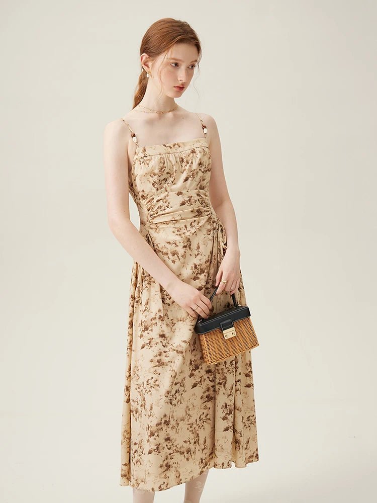 Pleated Floral Long Slimming Skirt