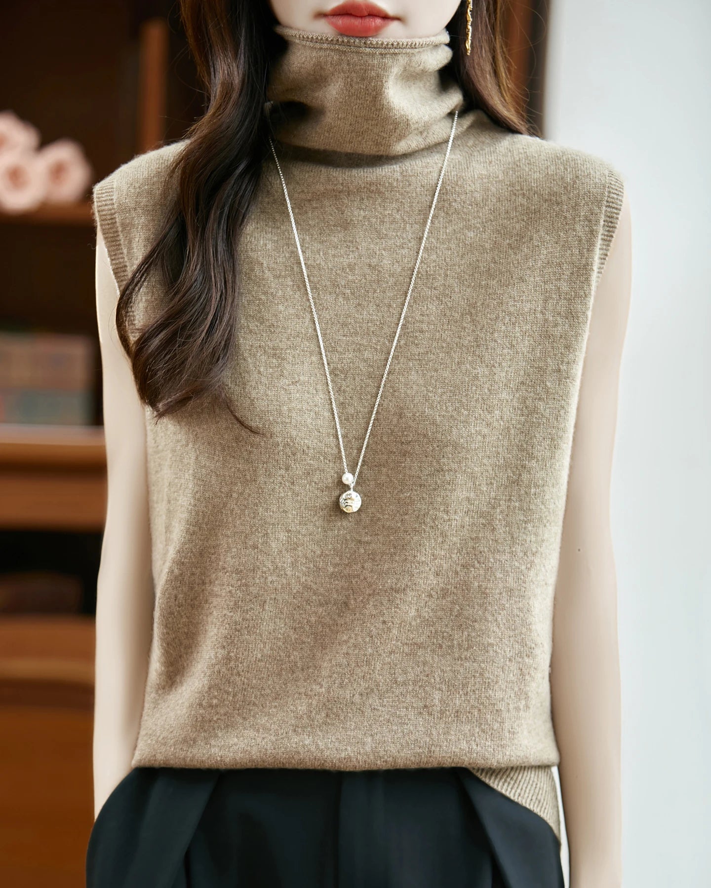 Merino Wool Turtleneck Sweater Vest