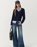 Rib-Trim Wool V-Neck Cardigan