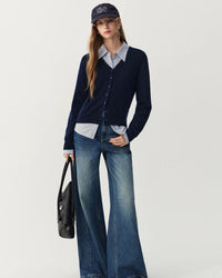 Rib-Trim Wool V-Neck Cardigan