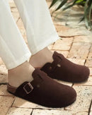 Suede Platform Cork Insole Slippers